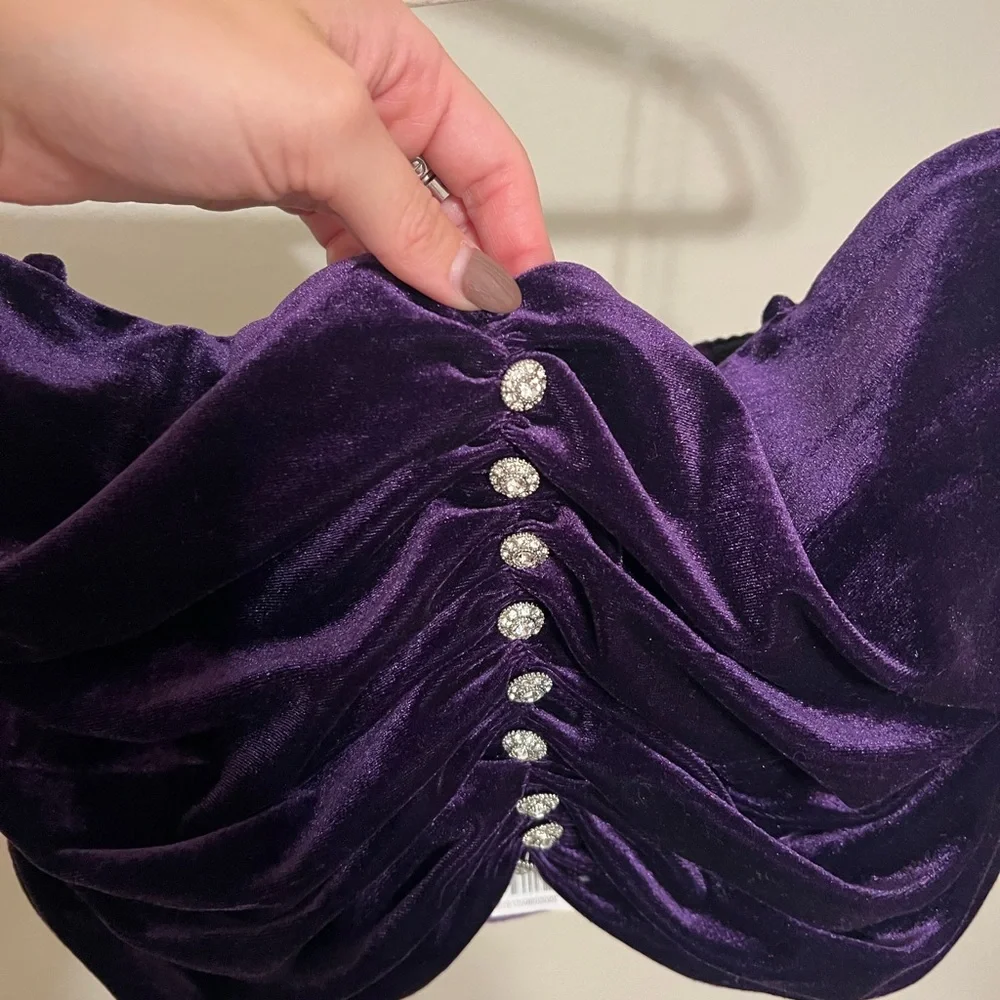 Zara Purple Velvet Embellished Top - Picture 2 of 4